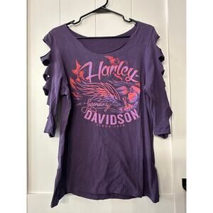 Harley-Davidson women's long-sleeve purple shirt slashed sleeves sz XL